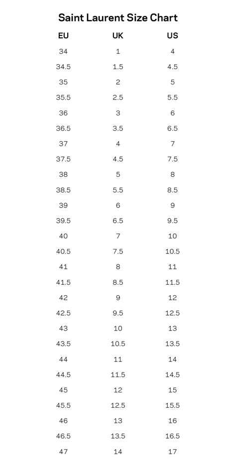 Saint Laurent Size Guide 